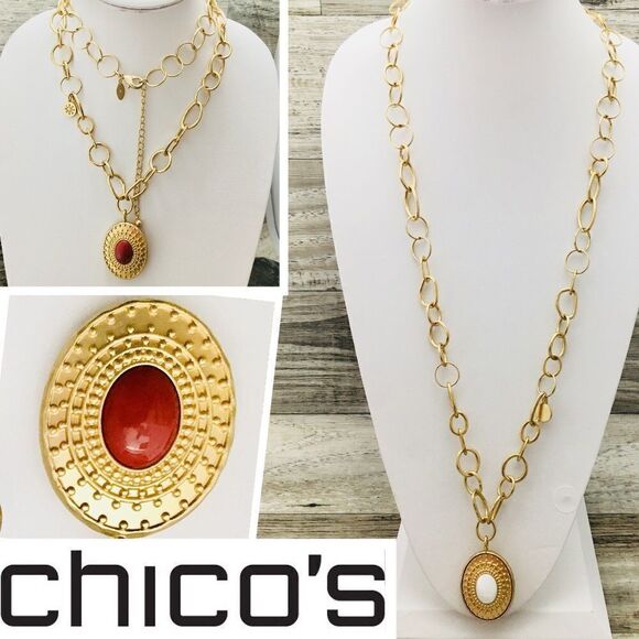 Exquisite Chico’s Double Two Sided Red White Gold Necklace 1028 - Picture 1 of 8